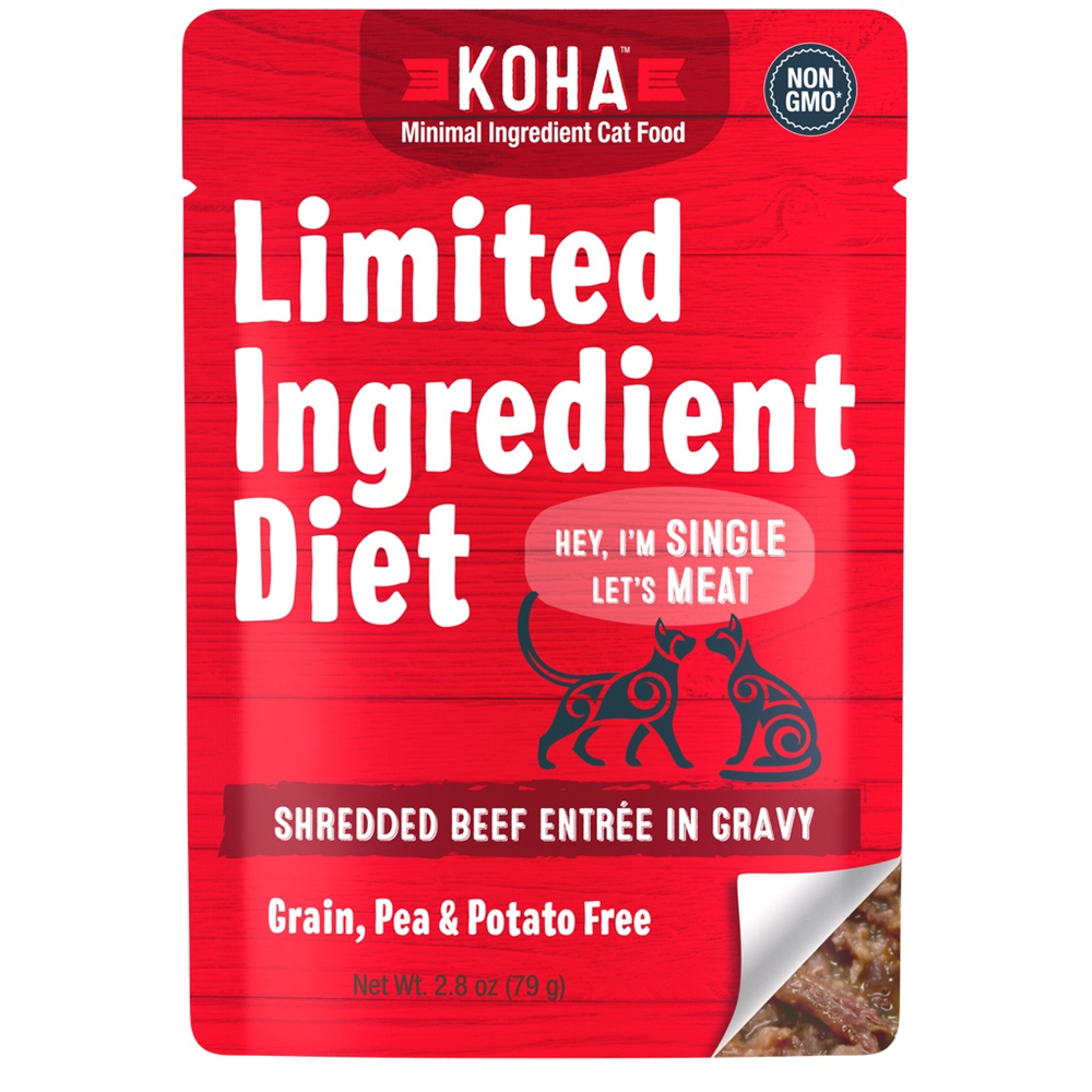 Koha Cat Limited Ingredient Grain Free Shredded Beef 2.8oz.(Case of 24)