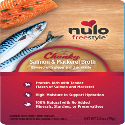 Nulo FreeStyle Chunky Broths Wet Cat Food Salmon  Mackerel, 24ea/2.8 oz