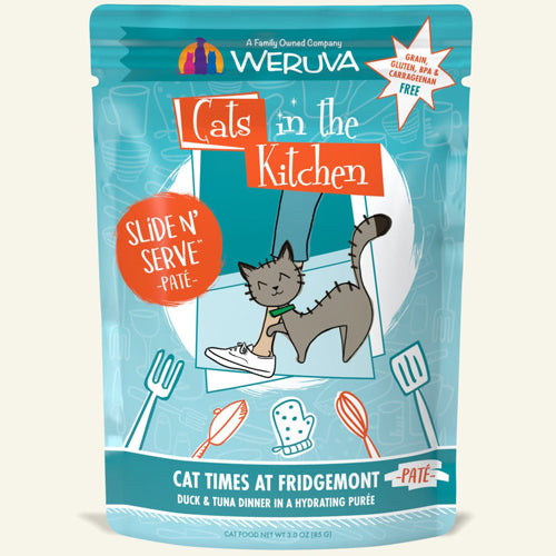 Cats In The Kitchen Slide N' Serve Cat Times at Fridgemont Duck & Tuna Dinner 3oz. Pouch (Case Of 12)