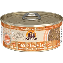 Weruva Cat Taco Stewsday Beef, Chicken & Salmon Dinner in Gravy 5.5oz (Case Of 8)