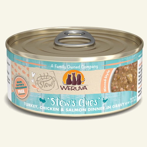 Weruva Cat Stew's Clues Turkey, Chicken & Salmon Dinner in Gravy 5.5oz (Case Of 8)