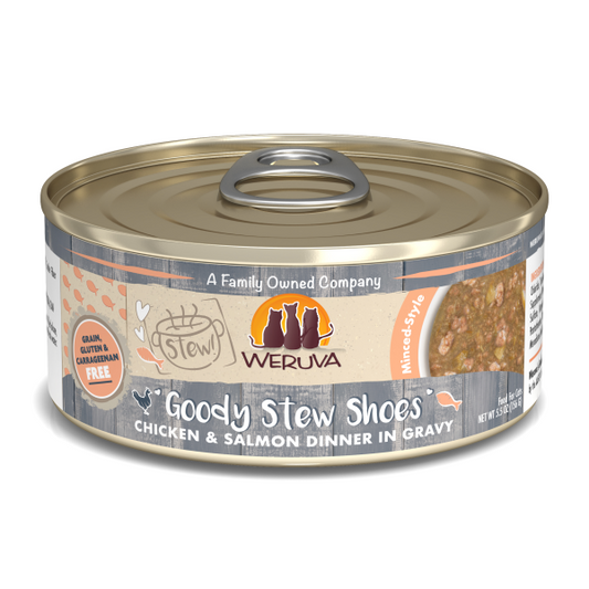 Weruva Cat Goody Stew Shoes Chicken & Salmon Dinner in Gravy 5.5oz (Case Of 8)