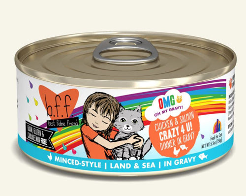 BFF Cat OMG Chicken & Salmon Crazy 4 U! Dinner in Gravy 5.5oz. (Case Of 8)