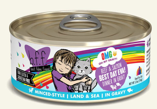 BFF Cat OMG Best Day Eva! Beef & Salmon Dinner in Gravy 5.5oz. (Case Of 8)