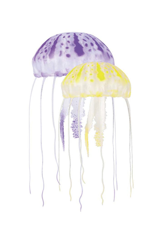 Aquatop Floating Jellyfish Aquarium Ornament Purple, Yellow 3 in 2 in Medium 2 Pack