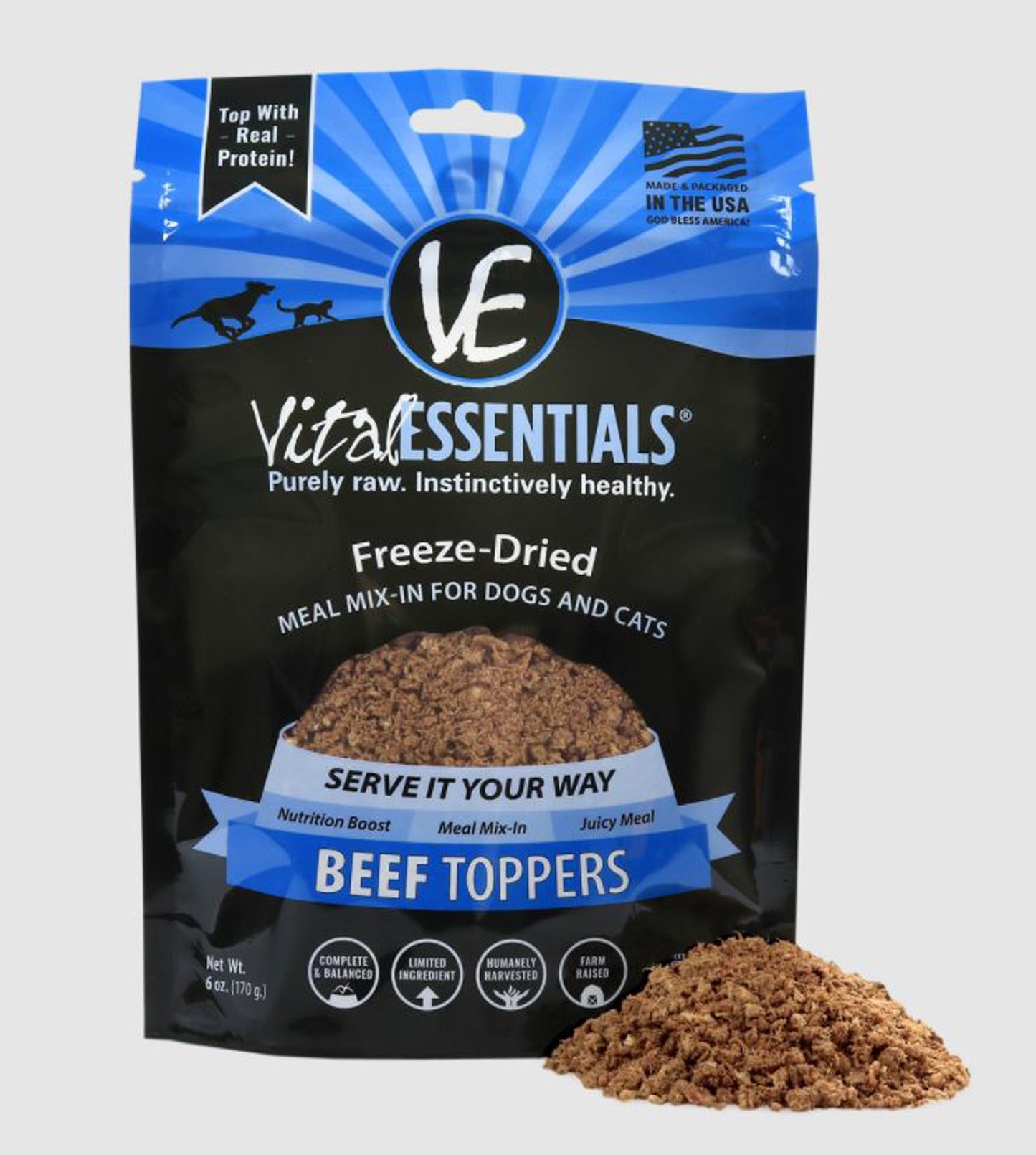 Vital Essentials Dog Cat Freeze-Dried Topper Beef 6Oz