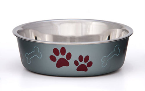 Loving Pets Metallic Dog Bowl Paw Print & Bone Blueberry Extra-Large
