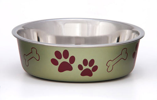 Loving Pets Metallic Dog Bowl Paw Print & Bone Artichoke Medium