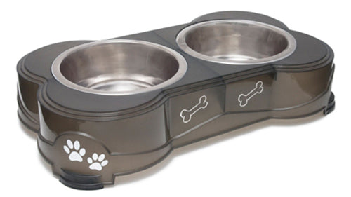 Loving Pets Double Diner Dog Bowl Paw Print & Bone Espresso Small