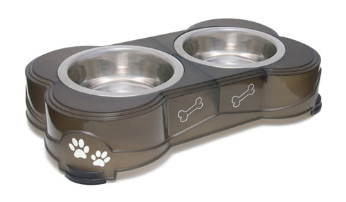 Loving Pets Double Diner Dog Bowl Paw Print & Bone Espresso Medium