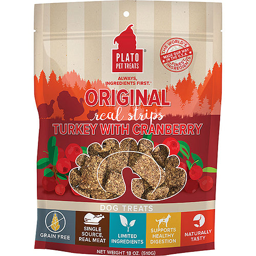 Plato Dog Strp Grain Free Turkey Cranbury 18 Oz.