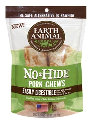 Earth Animal No Hide Pork Chews Dog Treats, 4 Inch, 2 Pack