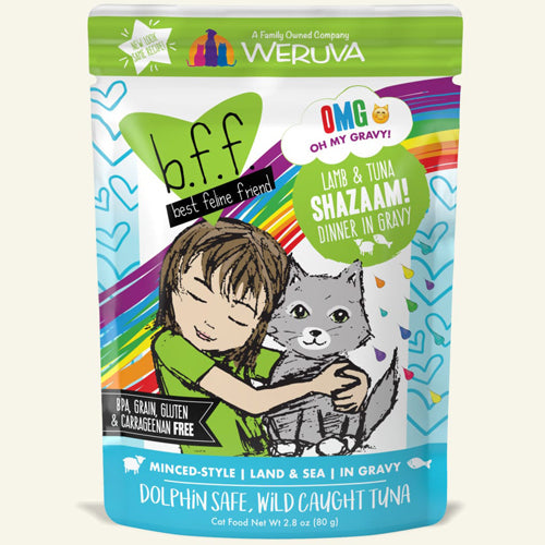 Weruva Cat BFF OMG Shazaam! Lamb & Tuna Dinner in Gravy 2.8oz Pouch 12/Tray