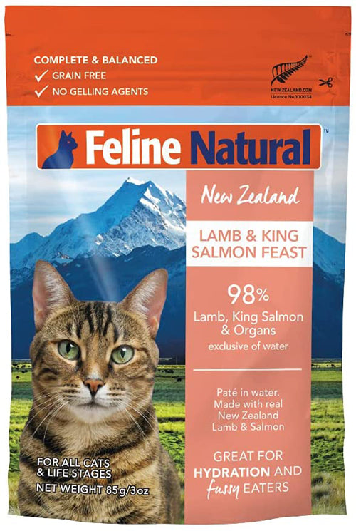 FELINE NATURAL CAT GRAIN FREE LAMB SALMON 3oz POUCH 12 PIECES